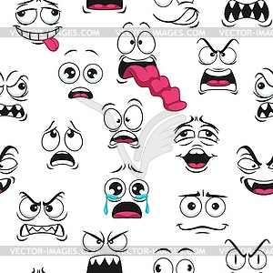 Unhappy, sad and angry faces seamless pattern - vector image