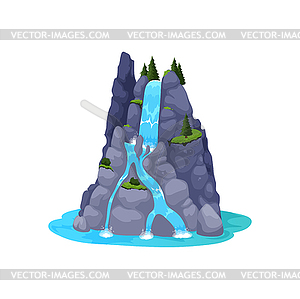 Cartoon waterfall, water cascade of mountain river - vector clip art