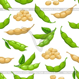 Raw soy and soybeans pods seamless pattern - vector clip art