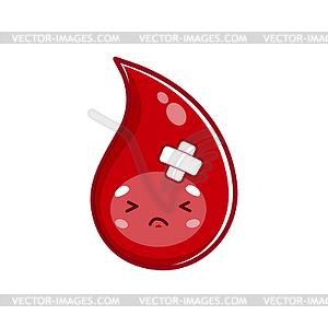 Cartoon unhealthy and sick blood drop personage - royalty-free vector clipart