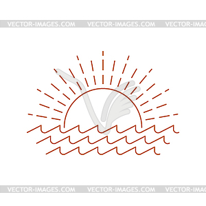 Логотип в стиле бохо на закате или восходе солнца, значок солнца и моря - иллюстрация в векторном формате