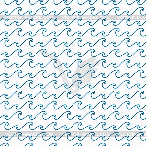 Sea waves, blue water swirls seamless pattern - vector clip art