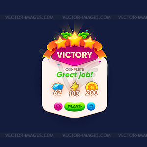 Game victory sign, banner with winner golden stars - vector clipart