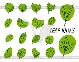 Tree leaf, grass and plant outline icons set - color vector clipart