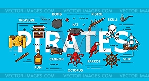 Набор иконок контуров предметов пиратства, pirate и corsair - векторизованный клипарт