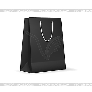 Black paper shopping bag with rope handle mockup - vector image