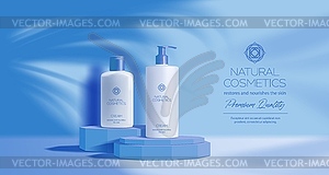 Blue cosmetics podium mockup or product display ad - vector clipart