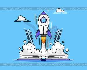 Запуск ракеты, запуск космического корабля, мультяшный шаттл - клипарт в векторе / векторное изображение