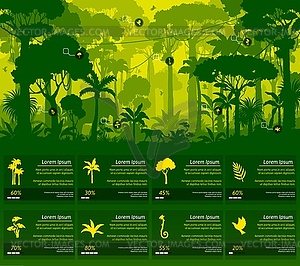 Инфографика силуэтов джунглей на деревьях - стоковый клипарт