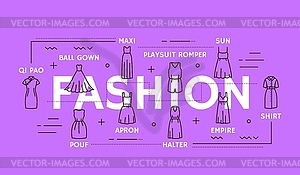 Fashion woman line dresses infographics, clothes - vector clip art