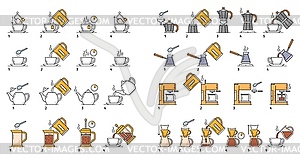 Make tea and coffee brew, preparation instruction - vector image