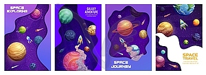 Space landing page with galaxy planets and rockets - royalty-free vector image