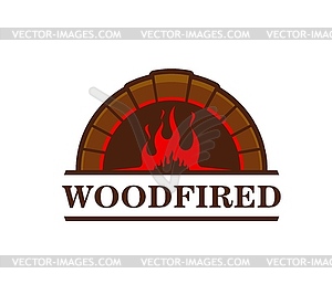 Firewood in brick fireplace, fire oven or hearth - vector clipart