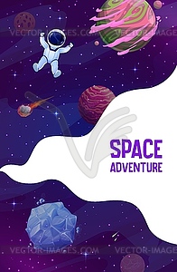 Space landing page. Cartoon astronaut, outer space - royalty-free vector clipart