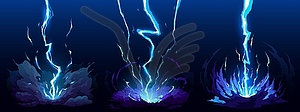 Cartoon blue lightning thunder, storm thunderbolts - vector image