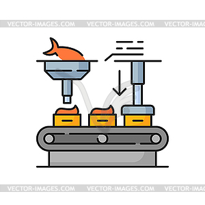 Fishing industry packaging conveyor line icon - vector clip art