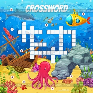 Игра-викторина по кроссвордам, морские животные, загадка подводной лодки - клипарт в формате EPS