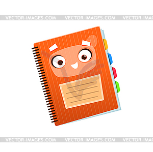 Cartoon notebook, school character, education - vector image