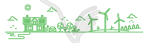 Eco city landscape, ecology friendly village house - vector image