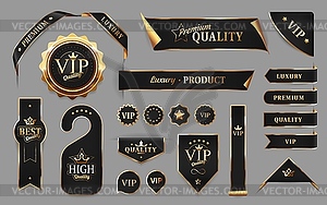 Golden luxury labels and banners, quality badges - vector image