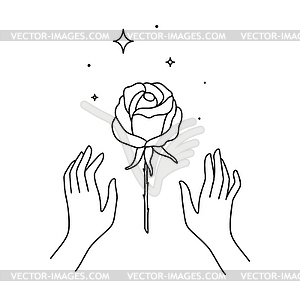 Mystic tattoo rose flower, sparkles and hand icon - vector EPS clipart