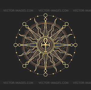 Sun and ankh cross esoteric occult pentagram - vector clipart