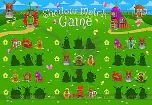 Shadow match game fairytale magic houses riddle - vector clipart