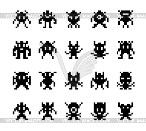 Pixel monsters, arcade game characters set - royalty-free vector image