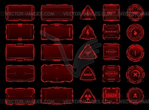 Красные рамки интерфейса Hud с информацией об опасности и предупреждениями - изображение векторного клипарта