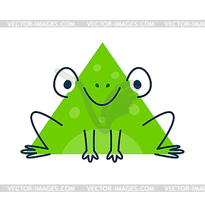 Frog green triangle cartoon character, math shape - vector clipart / vector image