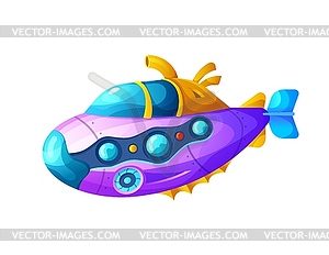Cartoon submarine with periscope, bathyscaphe boat - vector image