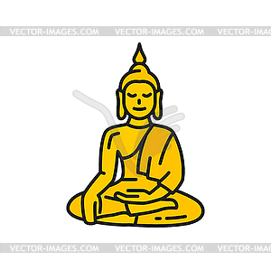 Big Buddha large golden statue prayer, lotus pose - vector image