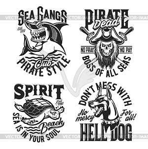 Shark, turtle, doberman and pirate skull mascots - vector clipart