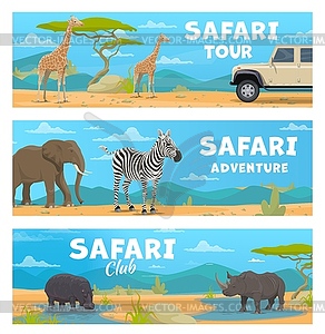 Animals safari hunting with Africa landscape - vector EPS clipart