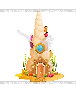 Cartoon shell, underwater house building, undersea - vector clip art