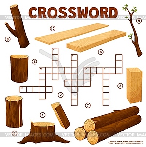 Timber and lumber crossword grid, find word - vector clipart