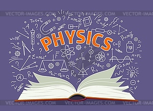 Physics science textbook and formulas background - vector clipart