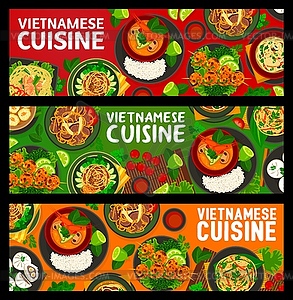 Vietnamese cuisine food banners, Asian dishes - vector image