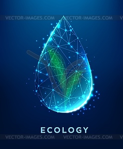 Water drop with green plant, ecology background - vector clipart