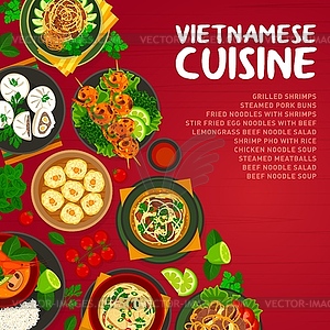 Vietnamese cuisine menu cover, food dishes, meals - vector clipart