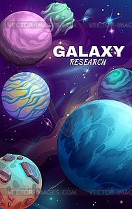 Cartoon galaxy space planets poster card - vector image