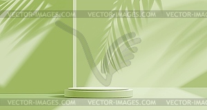 Pistachio podium with palm leaves background - vector clipart