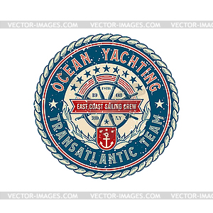 Yacht club retro patch, sailing regatta badge - vector image