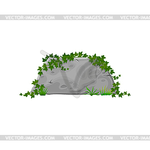 Cartoon rock stone panel with creepy ivy leaves - vector clipart