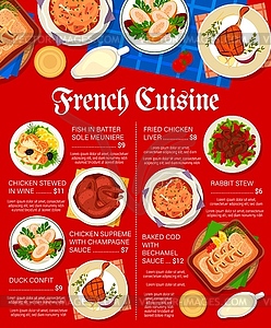 French cuisine restaurant menu page - vector clipart