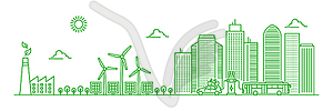 Eco city landscape, green energy plant, cityscape - vector clipart