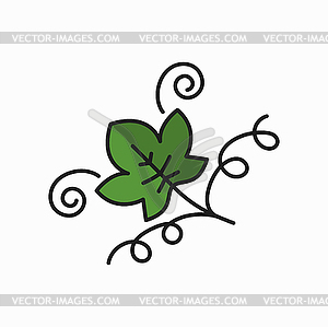 Зеленый виноградный лист на значке листьев стебля - изображение в векторном виде