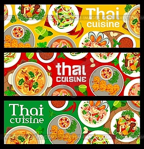 Баннеры с едой в ресторане тайской кухни - клипарт в векторном виде