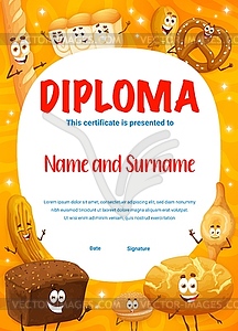 Kids diploma of best baker with bread characters - vector clipart