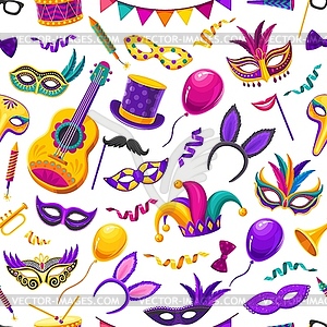 Brazil carnival masks, costume seamless pattern - vector clipart